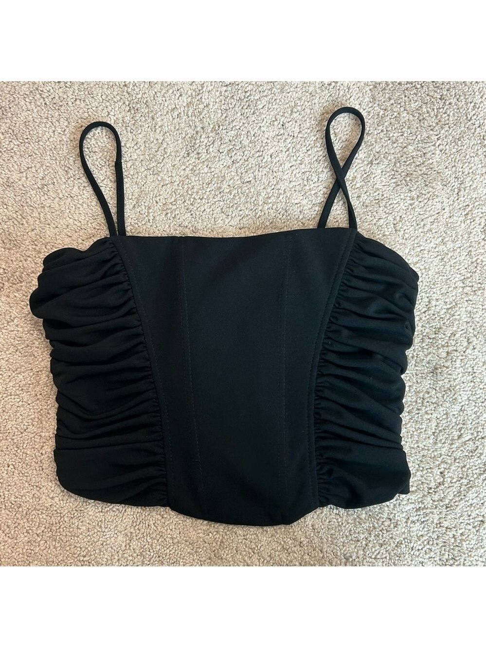Zara black ruched corset bustier crop top spaghetti straps Sz S - Picture 5 of 13